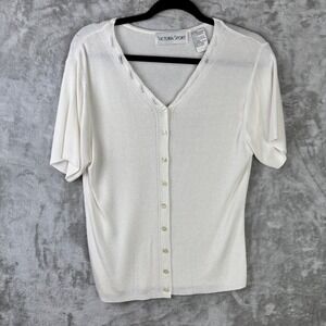 Victoria Sport Button Front Knit Cardigan Womens Large Cream Minimalist Normcore